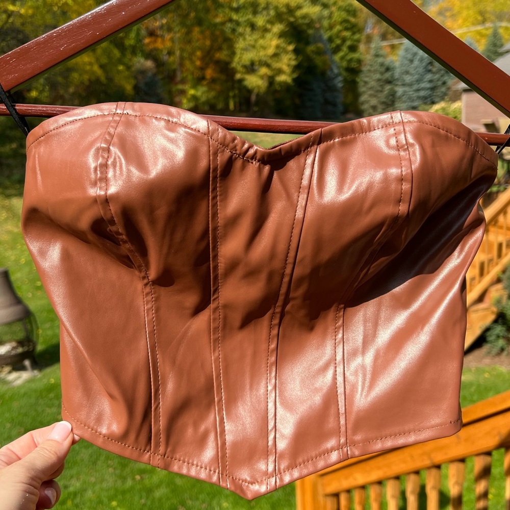 Pretty faux leather brown corset top